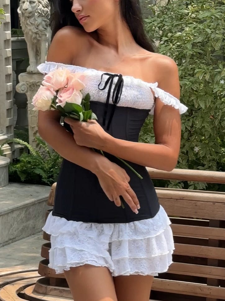 mini dress with corset top Mariah Floral Lace Corset Mini Dress White Floral / M