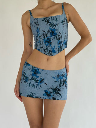 Cherie XS Sample Daisy Corset - Denim Blue Floral