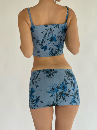 Cherie XS Sample Daisy Corset - Denim Blue Floral