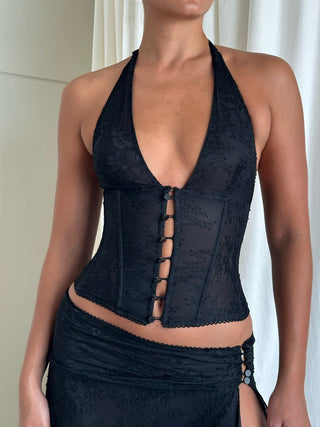 Cherie XS Sample Lace Halter Top - black