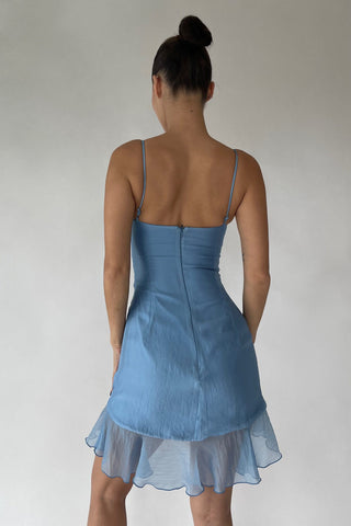 Cherie XS Sample Ruffle Mini Dress - Blue