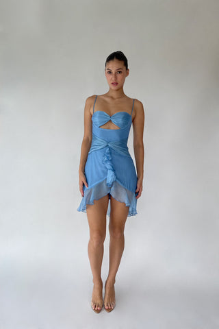 Cherie XS Sample Ruffle Mini Dress - Blue