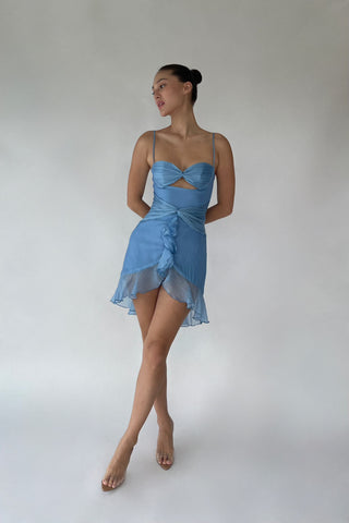 Cherie XS Sample Ruffle Mini Dress - Blue