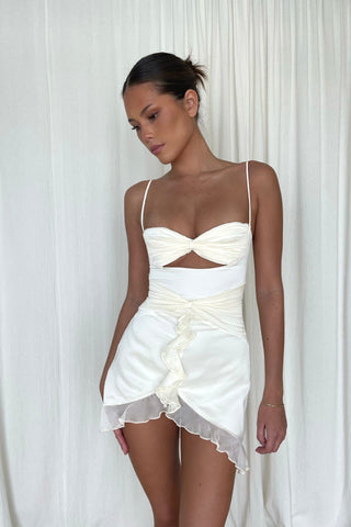 Cherie XS Sample Ruffle Mini Dress - Ivory