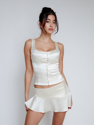 mixedgals Mathilda Button Up Top - Ivory Satin