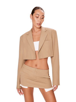 mixedgals Nora Cropped Blazer - Brown